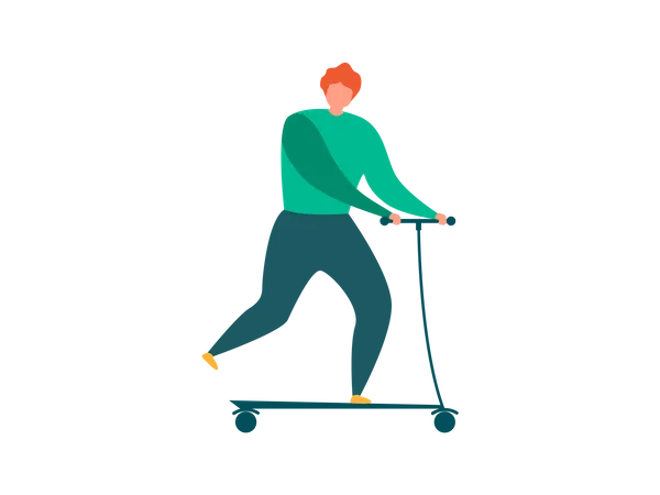 Man doing Outdoor Activities with kick scooter Illustration