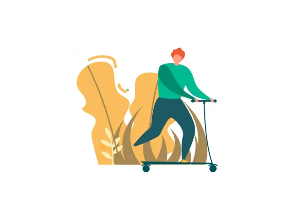 Man doing Outdoor Activities with kick scooter  Illustration