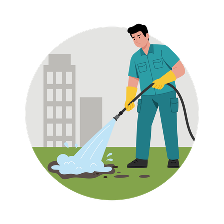 Man doing Outdoor pressure washing  Illustration