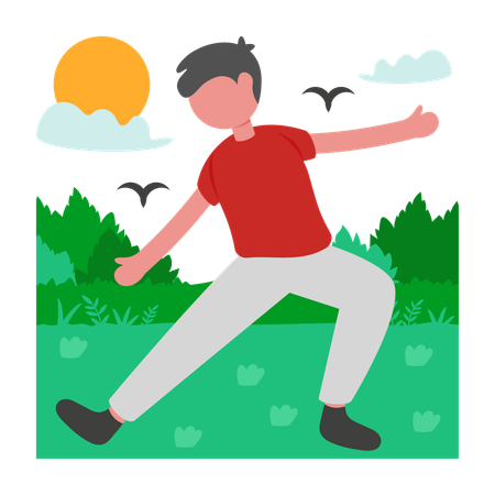 屋外で太極拳をする男性  イラスト