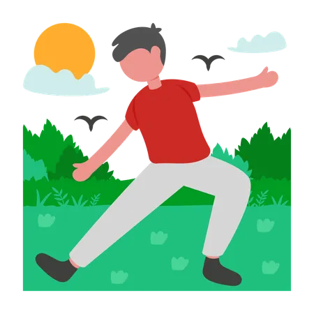 屋外で太極拳をする男性  イラスト