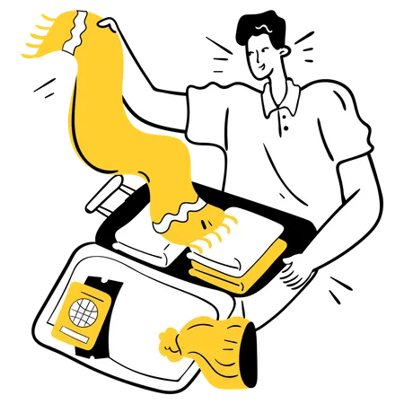 Man doing packing for trip  Illustration