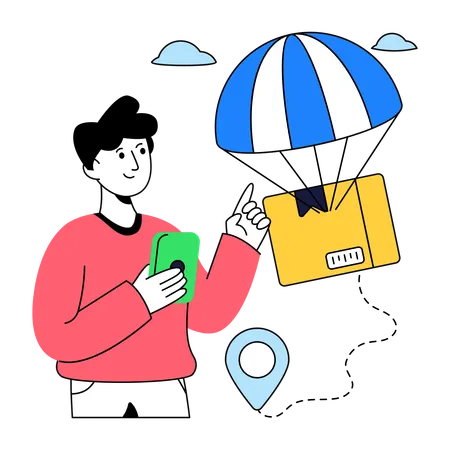 Man doing Parachute Delivery  Illustration
