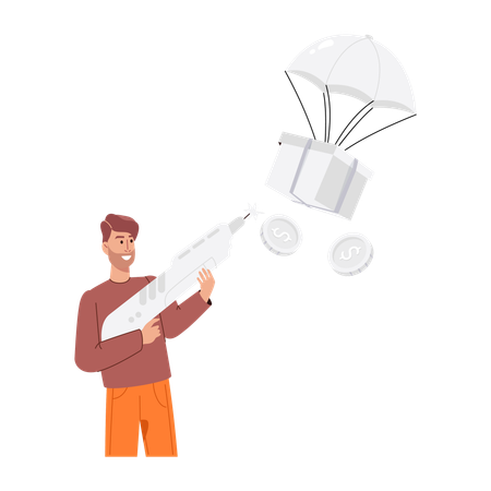 Man Doing Parcel Airdrop  Illustration