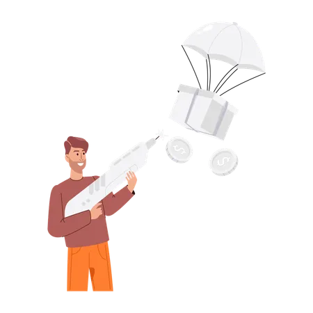 Man Doing Parcel Airdrop  Illustration