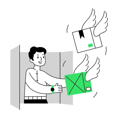 Latest Outline Mini Illustration Of Parcel Delivery Illustration