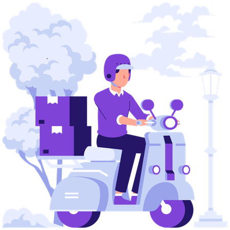Man doing parcel delivery on scooter  Illustration