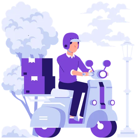 Man doing parcel delivery on scooter  Illustration
