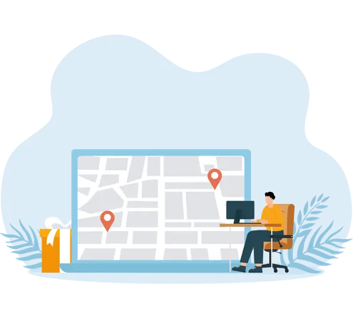 Man doing Parcel Tracking  Illustration