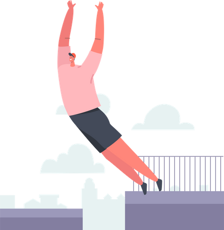 Man doing parkour activity while jumping off the roof Illustration