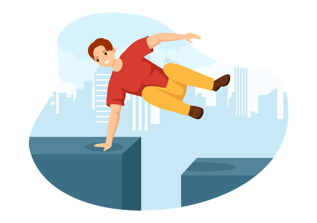 Man doing parkour activity while jumping off the roof  Illustration