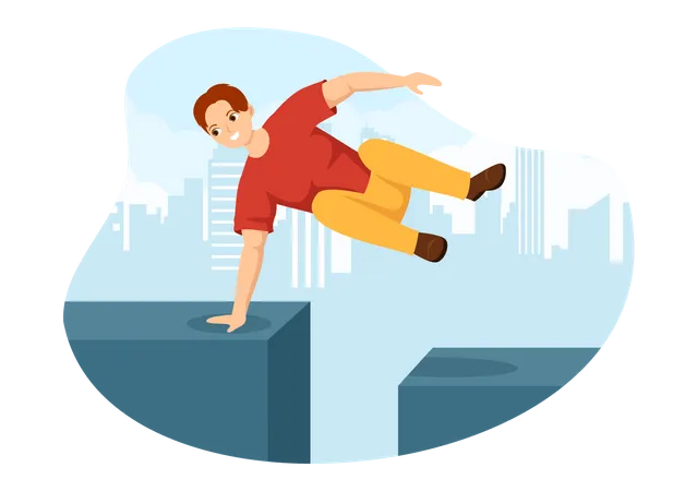 Man doing parkour activity while jumping off the roof  Illustration