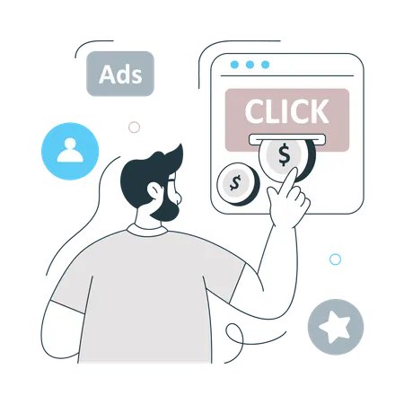 Man doing Pay Per Click on website Illustration