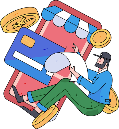 Man doing payment via credit card  Illustration