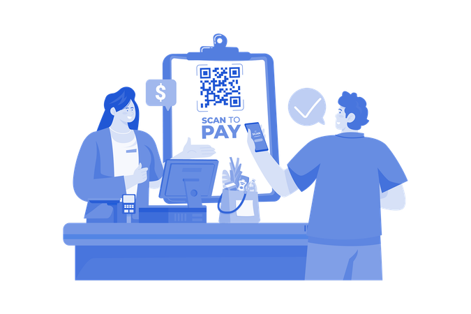 Man doing payment with QR scanner  Illustration