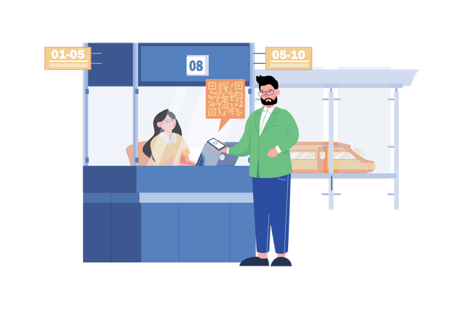 Man doing payment with QR scanner Illustration