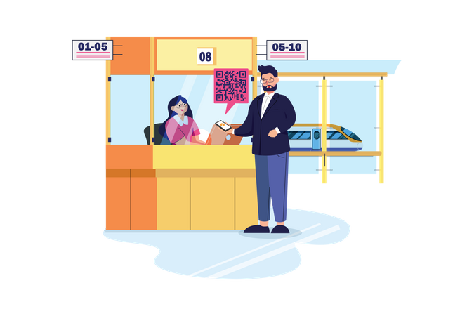 Man doing payment with QR scanner  Illustration