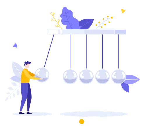 Man doing pendulum experiment  Illustration