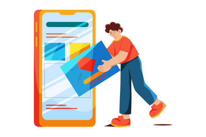 Man doing personalized mobile advertising Illustration