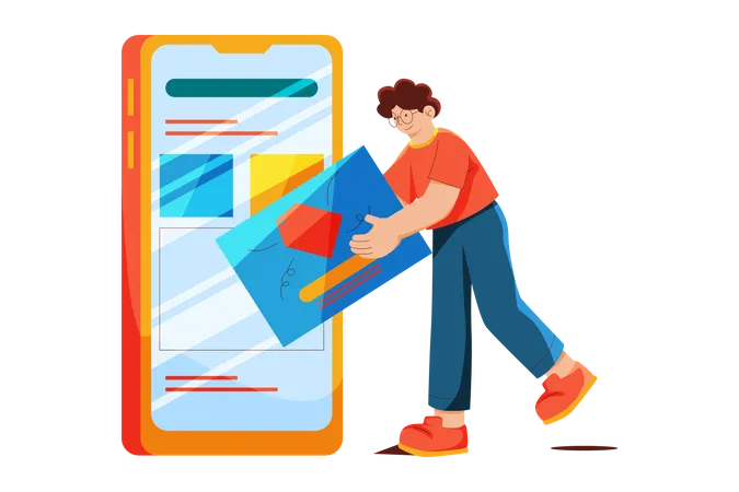 Man doing personalized mobile advertising  イラスト