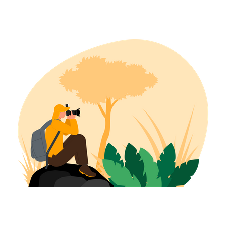 Man doing photography in jungle  Illustration