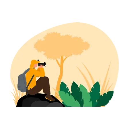 Man doing photography in jungle  Illustration