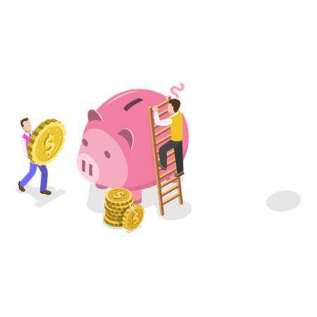 Man doing piggy savings  Illustration