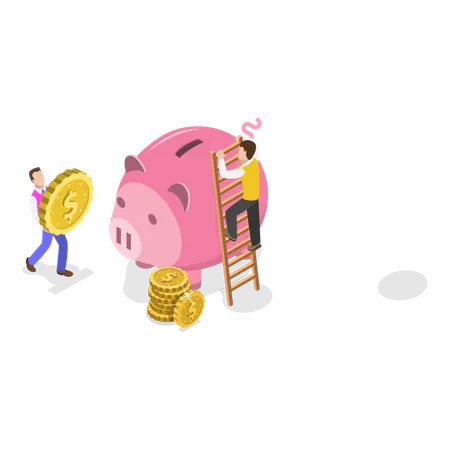 Man doing piggy savings  Illustration