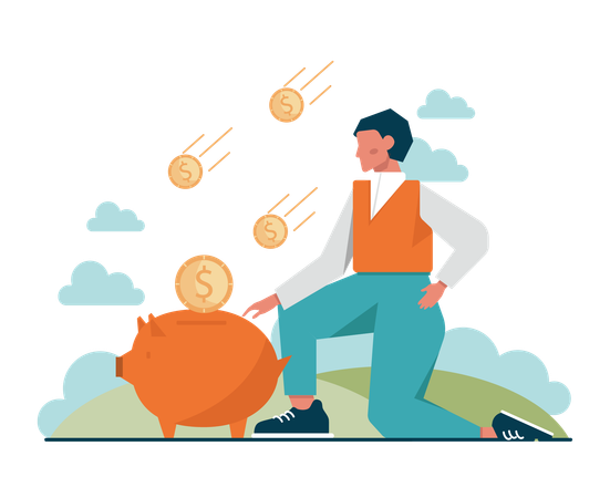 Man doing piggy savings  Illustration