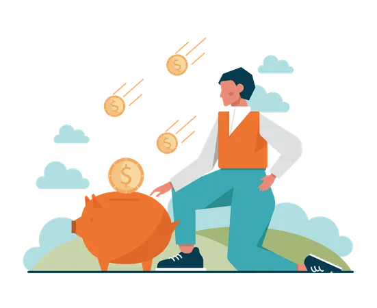 Man doing piggy savings  Illustration