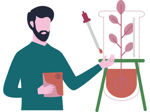 Man doing plant experiment  Illustration