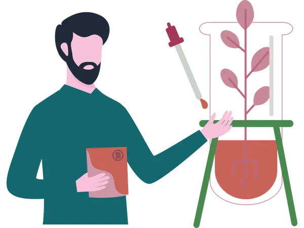 Man doing plant experiment  Illustration