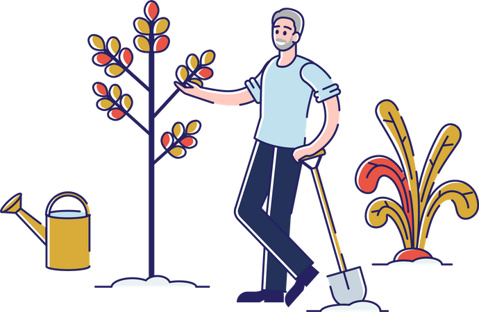 Man doing plantation and holding shovel Illustration