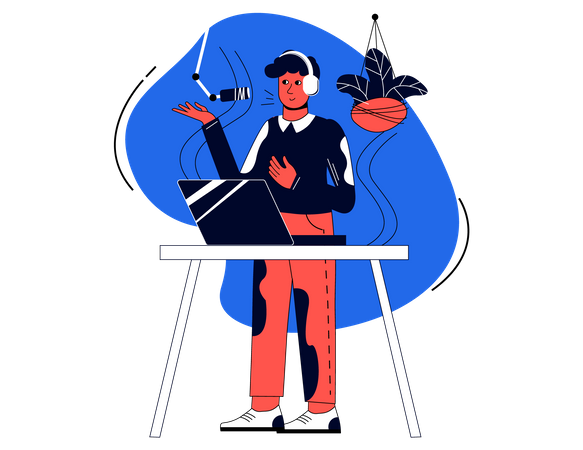 Man doing podcasting  Illustration