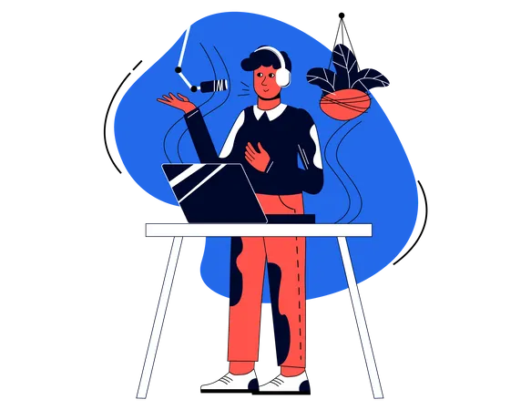 Man doing podcasting  Illustration