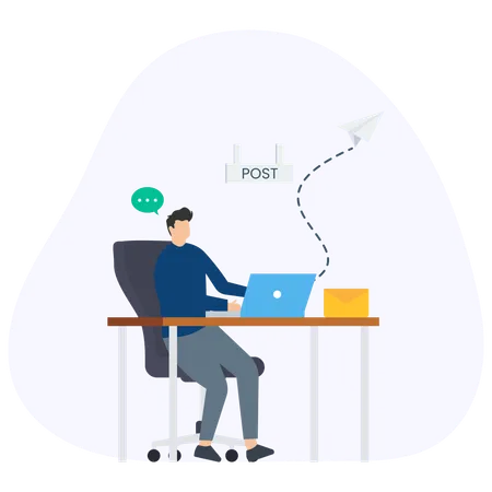 Man doing Post from Office  Illustration