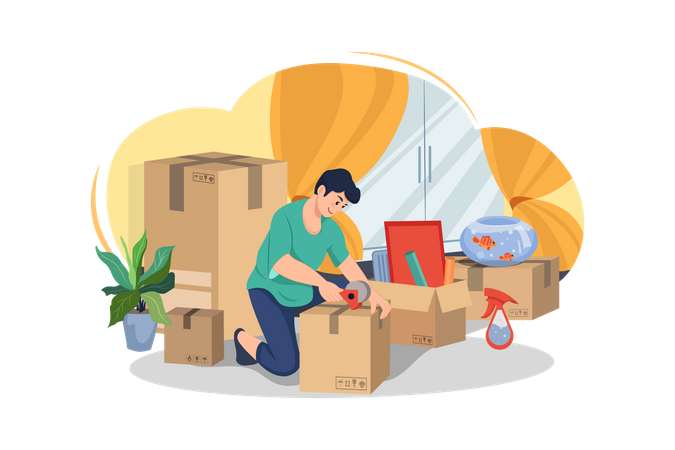 Man doing preparation to move house Illustration
