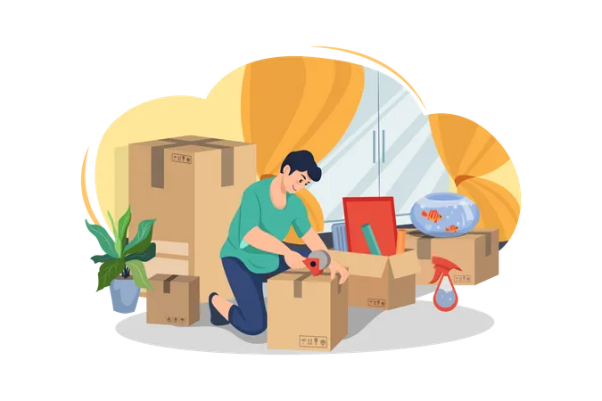Man doing preparation to move house  Illustration