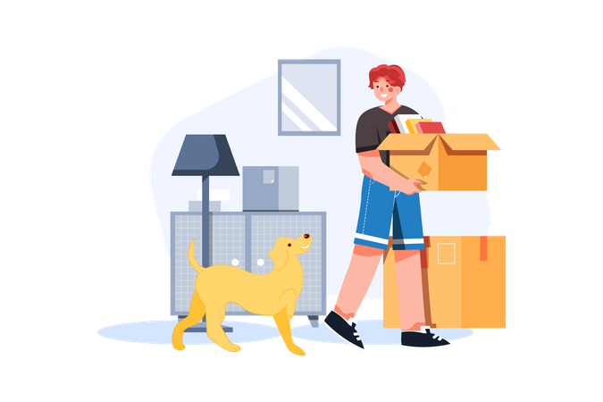 Man doing preparation to move house Illustration