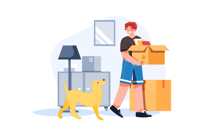 Man doing preparation to move house  Illustration