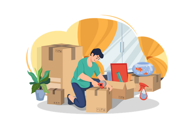 Man doing preparation to move house  Illustration