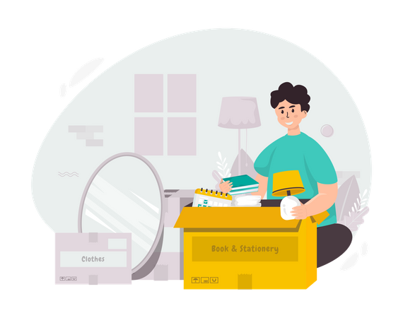 Man doing preparation to move house  Illustration