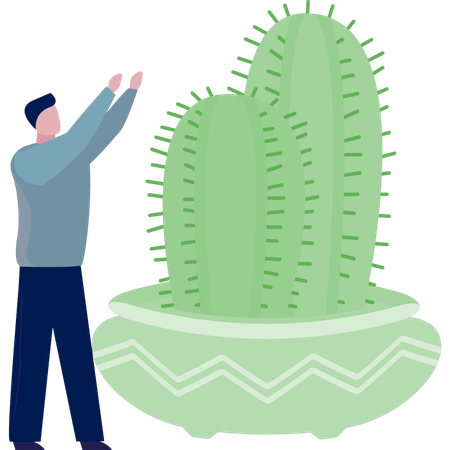 Man doing presenting green cactus  Illustration