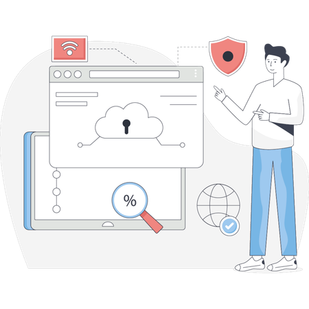 Man  doing protection cloud data  Illustration