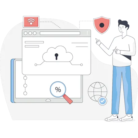 Man  doing protection cloud data  Illustration