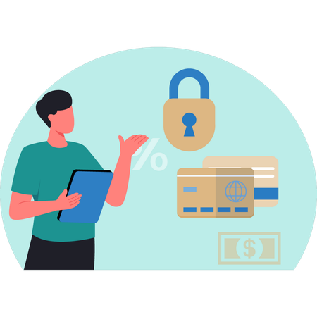 Man doing protection on credit security  Illustration