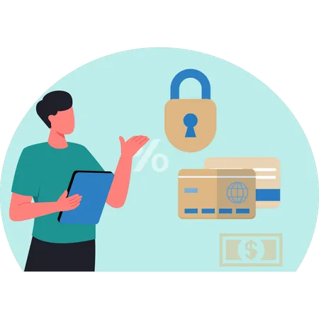 Man doing protection on credit security  Illustration