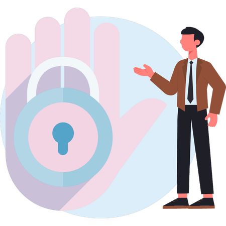 Man doing protection private lock  Illustration