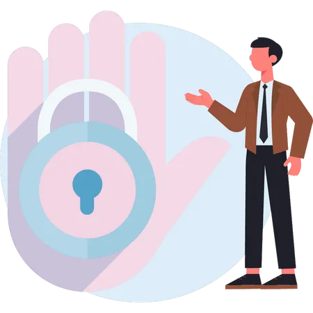 Man doing protection private lock  Illustration