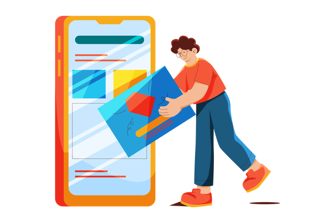 Homme faisant de la publicité mobile personnalisée  Illustration